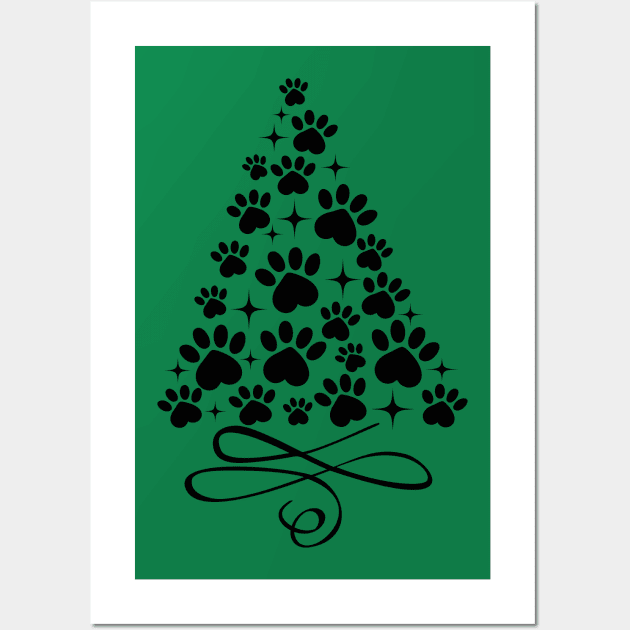 Dog Paw Christmas Tree - Black Wall Art by Young Designz